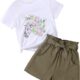 KIDLAGA Toddler Kid Girl Outfits Clothes Floral Short Sleeve T-Shirt Top + Waist Pocketed Summer Short Set Girl Clothes