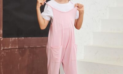 Girls Casual Jumpsuits Spaghetti Strap Sleeveless Loose Romper Long Pants with Pockets Kids Clothes