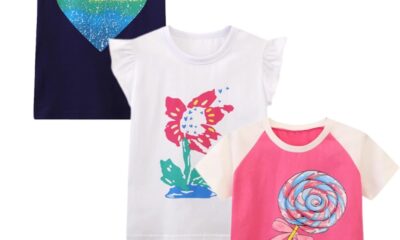 HILEELANG Girls’ Tees Ruffle Short Sleeve T-Shirt Cotton Casual Graphic Summer Crewneck Tunic Tops