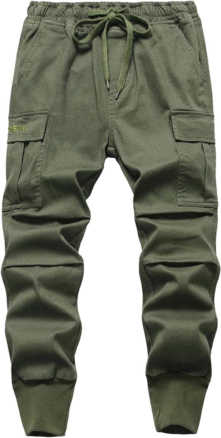 TLAENSON Boys Joggers Cargo Pants for Kids Drawstring Elastic Waist Cotton Twill Jogging School Pant