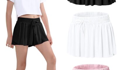 EXARUS Girls Butterfly Shorts Flowy Athletic 2 in 1 Cheer Tennis Skirt Shorts Running Dance Preppy Kids Clothes 2-14Y