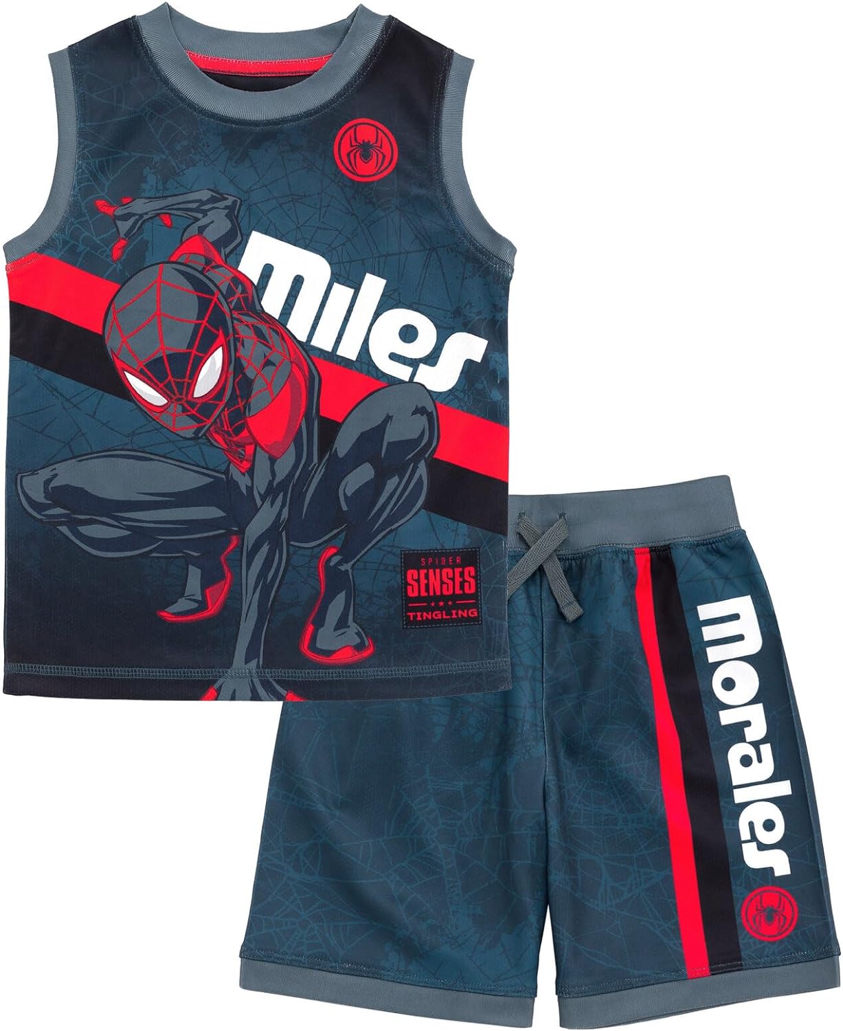 Marvel Spider-Man Miles Morales Mesh Jersey Tank Top Shirt and Basketball Shorts Toddler to Big Kid