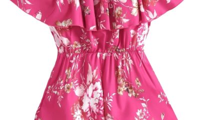 SHENHE Girl’s Floral Cold Shoulder Ruffle Short Sleeve Summer Romper Short Jumpsuit