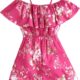 SHENHE Girl’s Floral Cold Shoulder Ruffle Short Sleeve Summer Romper Short Jumpsuit