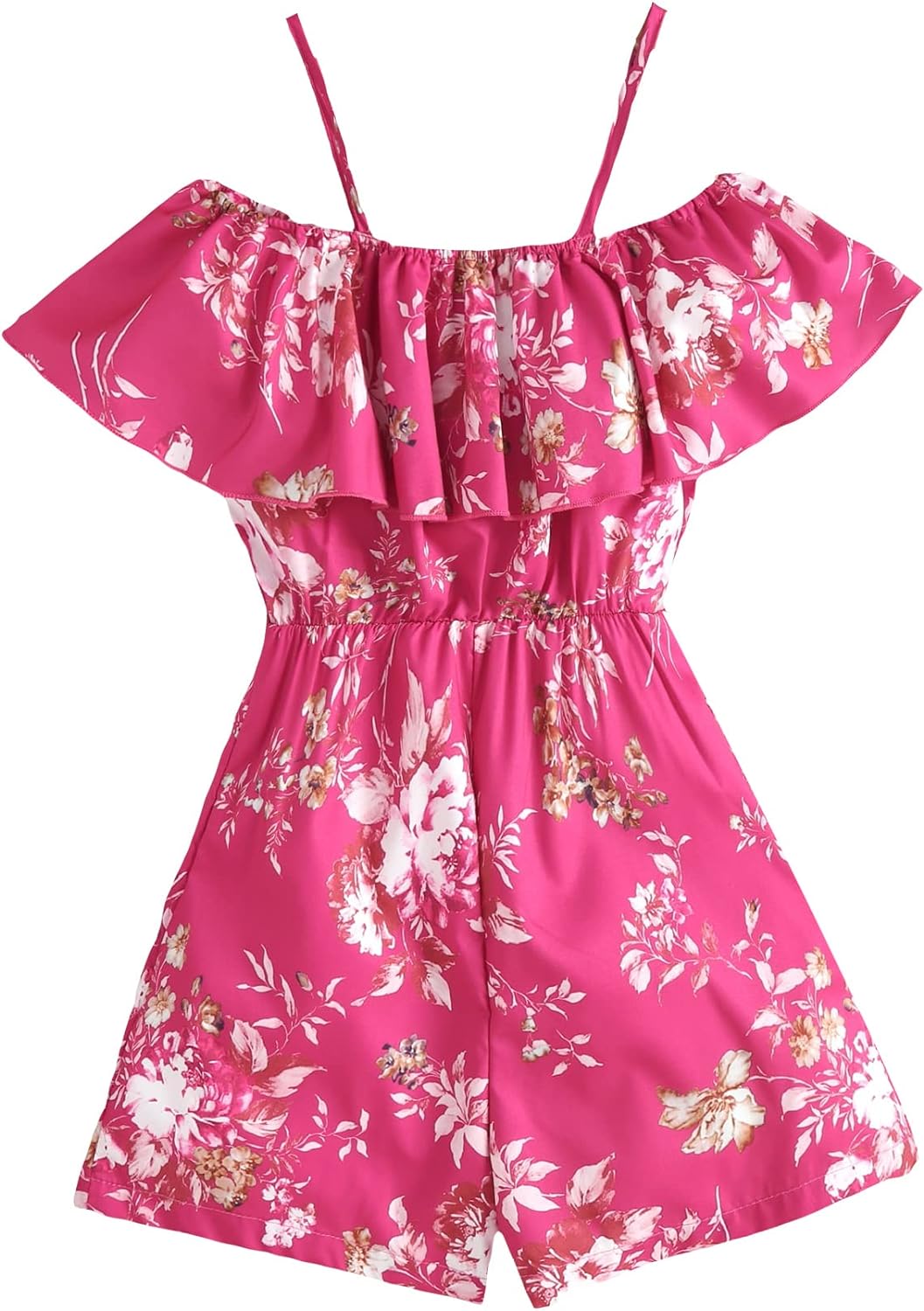 SHENHE Girl’s Floral Cold Shoulder Ruffle Short Sleeve Summer Romper Short Jumpsuit