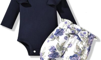 fioukiay Baby Girls Clothes Infant Little Kids Ribbed Romper Bodysuit Clothing Sets Fall Winter Outfits