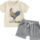 Toddler Baby Boys Summer Clothes Outfit Country Farm Animal Tractor T-shirt and Solid Color Shorts Set