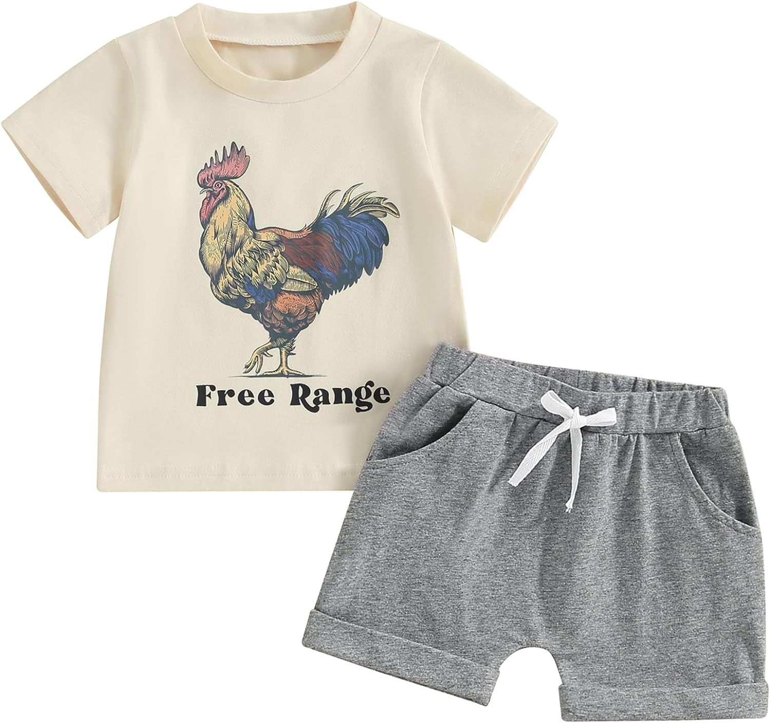 Toddler Baby Boys Summer Clothes Outfit Country Farm Animal Tractor T-shirt and Solid Color Shorts Set