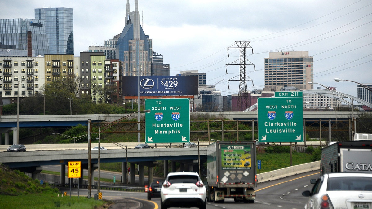 Memphis from freeway with cars