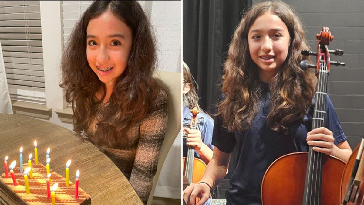 photos of Jocelyn Nungaray with birthday cake, left, and instrument, right