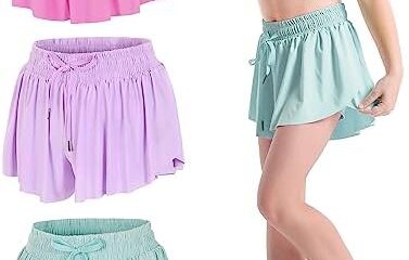 KEREDA Girls Flowy Shorts,Butterfly Shorts for Teen Girls with Spandex Liner 2-in-1 for Running,Gym,Athletic,Workout1/2/3Pack