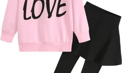 Little Girls Outfits Clothes Toddler Long Sleeve Heart Print Hoodie Shirts Top + Leggings Kids Clothing Set