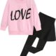 Little Girls Outfits Clothes Toddler Long Sleeve Heart Print Hoodie Shirts Top + Leggings Kids Clothing Set