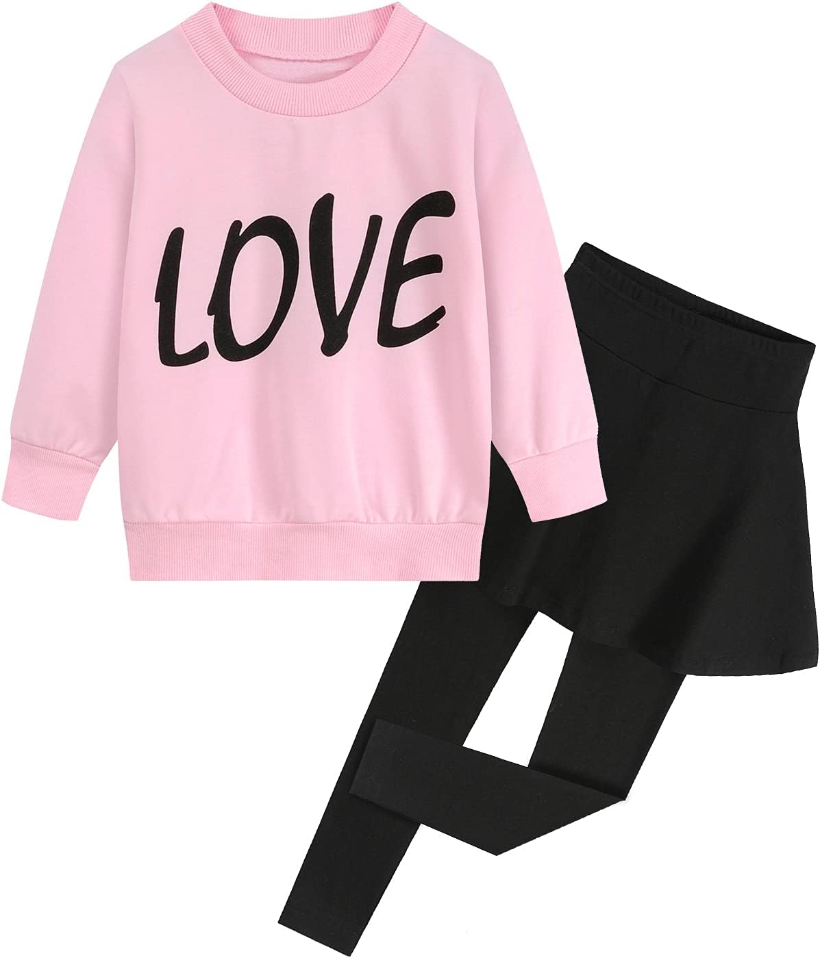 Little Girls Outfits Clothes Toddler Long Sleeve Heart Print Hoodie Shirts Top + Leggings Kids Clothing Set
