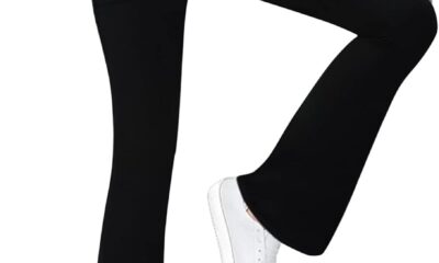 Girls’ Leggings Cross Flare Pants with Pockets Black Soft Stretchy High Waisted Pants for Kids Child Yoga Dance