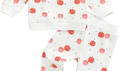 Kayotuas Baby Halloween Outfit Girl Boy Skeleton/Pumpkin Crewneck Sweatshirt Long Sleeve Top & Pants Set Fall Winter Clothes