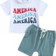4th of July Baby Boy Outfit Infant USA Embroidered Shirt + American Flag Shorts Set Toddler Independence Day Clothes