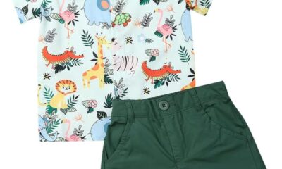 fhutpw Baby Toddler Boy Outfits 2T 3T 4T 5T Clothes Summer Kids Pattern Short Sleeve Button Down Shirt & Shorts Set