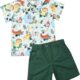 fhutpw Baby Toddler Boy Outfits 2T 3T 4T 5T Clothes Summer Kids Pattern Short Sleeve Button Down Shirt & Shorts Set