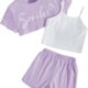 OYOANGLE Girl’s 3 Pieces Summer Outfits Graphic Print Crop Tee Top and Cami Top with Shorts Set