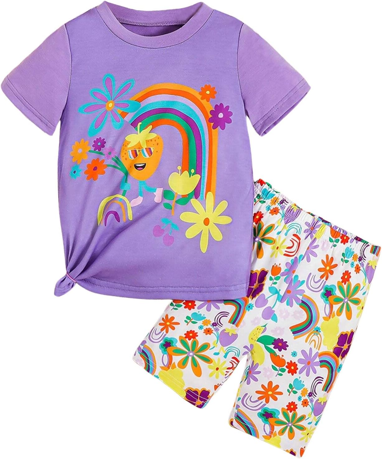 Kids Girls Toddler Girls Clothing Heart Print T Shirt Top + Polka Dot Shorts with Belt Cute Skirts Summer Short Set