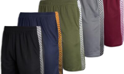 Real Essentials Boys’ 5-Pack Mesh Active Athletic Performance Basketball Shorts with Pockets