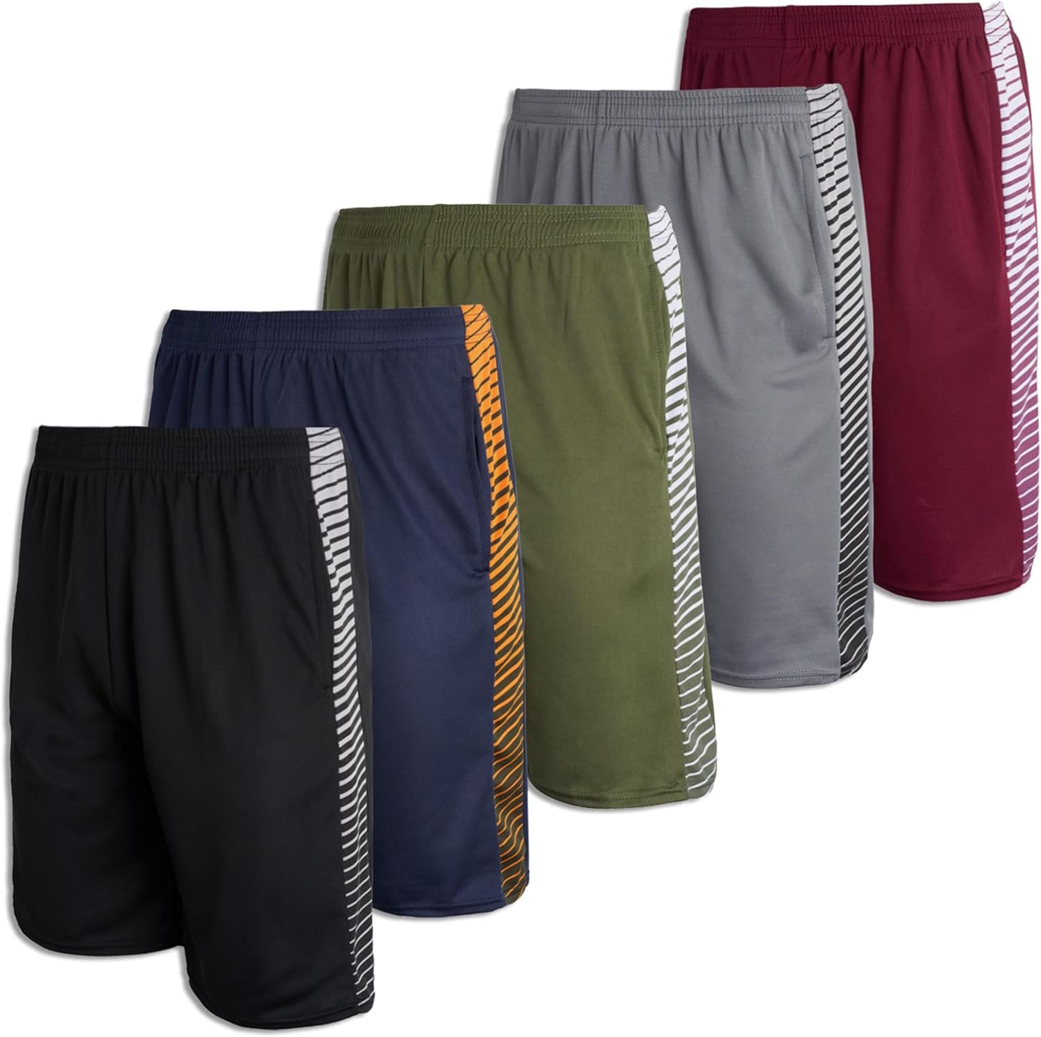 Real Essentials Boys’ 5-Pack Mesh Active Athletic Performance Basketball Shorts with Pockets
