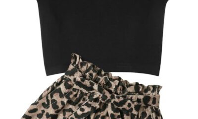 Arshiner Girls 2 Piece Outfit Summer Drop Shoulder Batwing Sleeve Tops and Paperbag Waist Shorts Set Cute Clothing Size 6-14