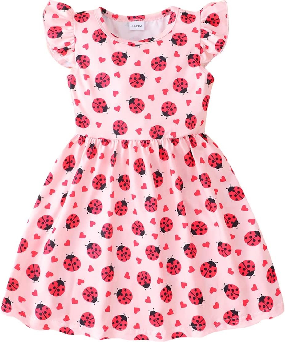 Baby Girls Dress Unicorn Casual Flutter Sleeve Swing Sundress Birthday Party Summer Playwear Dresses 1-8 Years Old