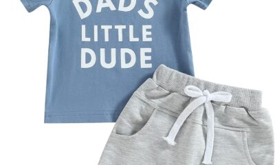 Daddys Boy Baby Clothes Dad’s Little Dude Short Sleeve Shirts and Drawstring Shorts Toddler Summer Cute Outfit