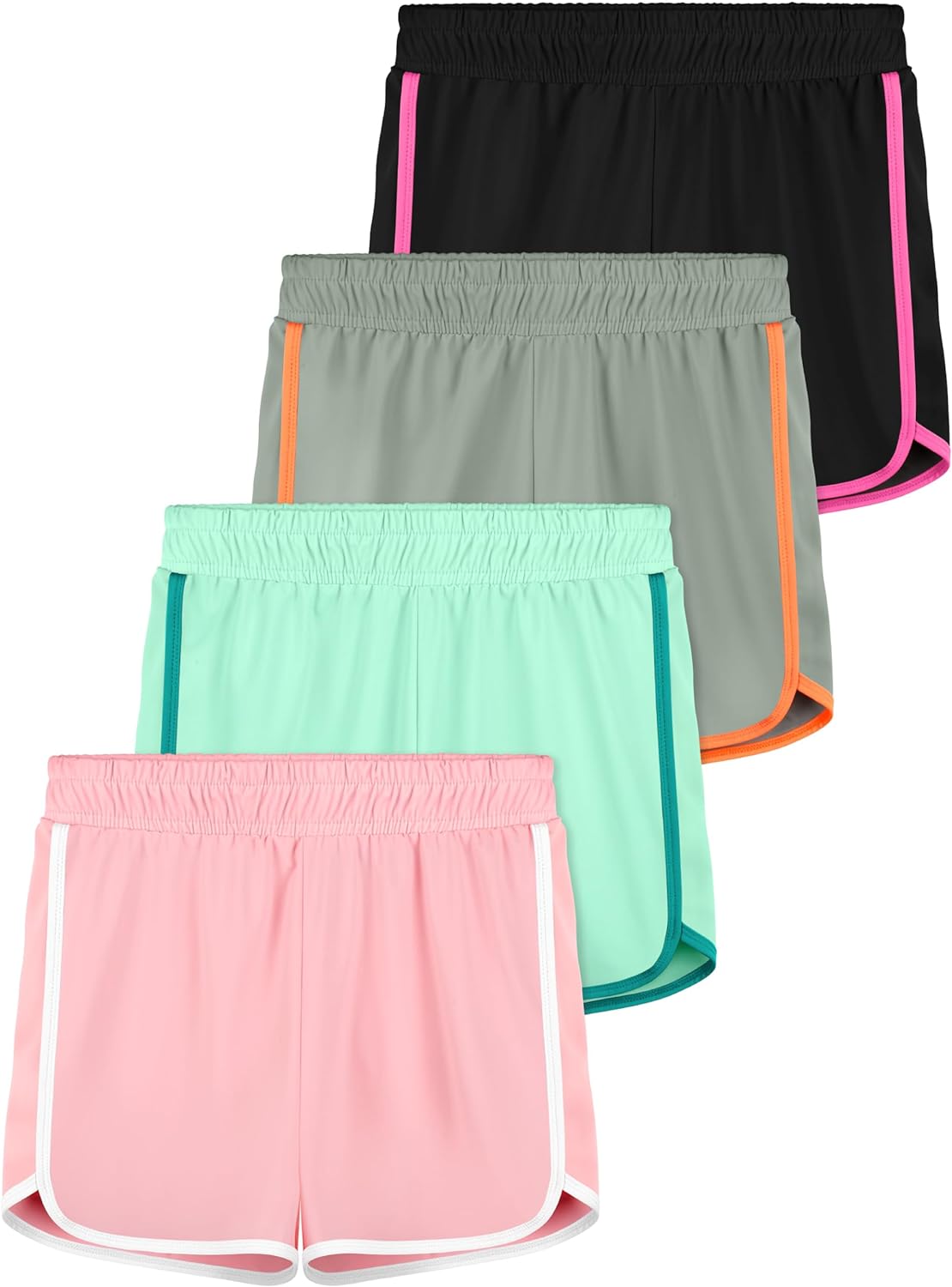 Resinta 4 Pack Youth Girls Athletic Shorts Quick Dry Active Shorts Big Girl Summer Sports Shorts for Running Dance Yoga