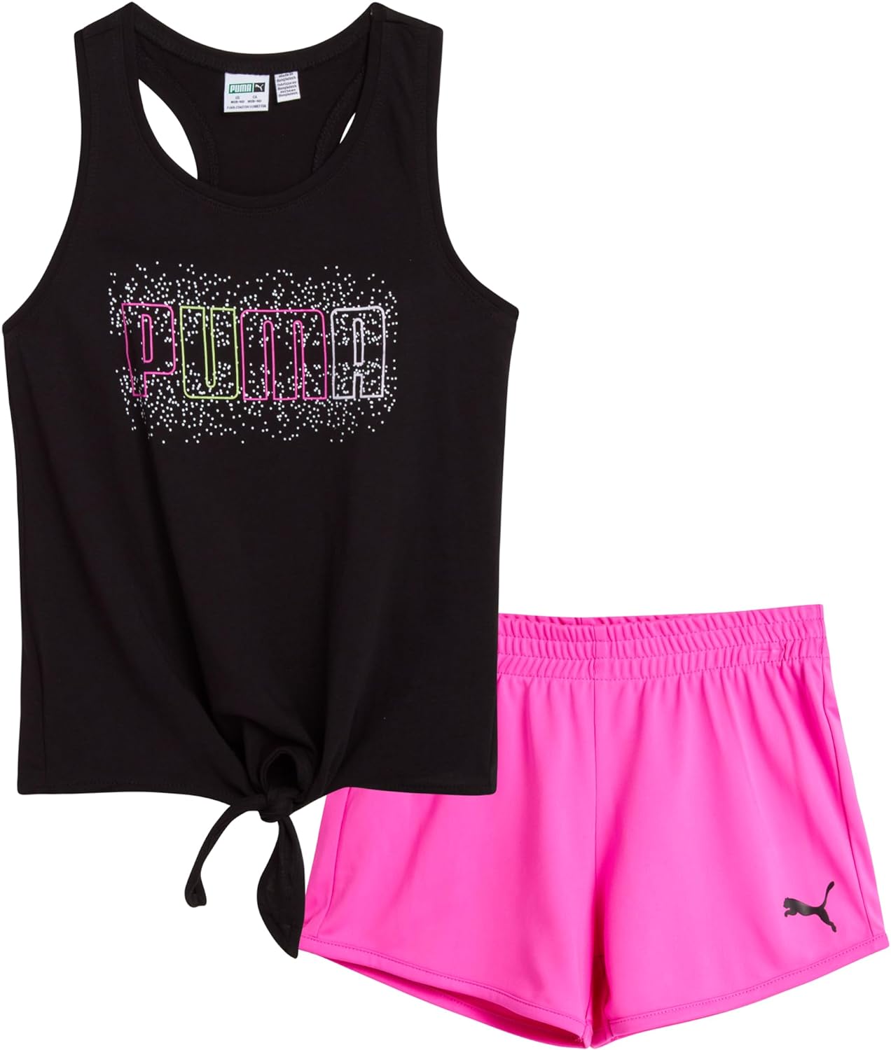 PUMA Girls’ Active Shorts Set – 2 Piece Performance Tank Top and Gym Shorts – Cute Summer Athletic Outfit for Girls (S-L)