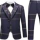 Boys Slim Fit Suit Tuxedo for Boy Check Plaid 3 Piece Suit Set for Kid Formal Boys Dress Clothes Wedding Ring Bearer Outfit