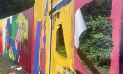 Makeshift memorial to Baltimore bridge collapse victims vandalized