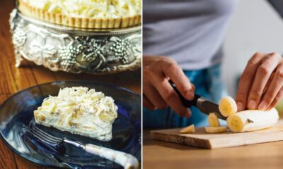 White chocolate banana cream pie is infused with a shot of banana liqueur — and nostalgia!