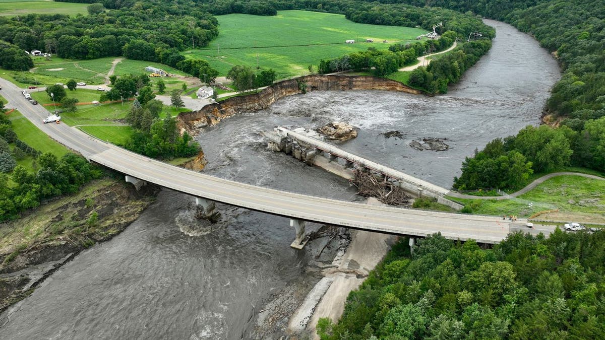 Bridge and dam in Minnesota after floods
