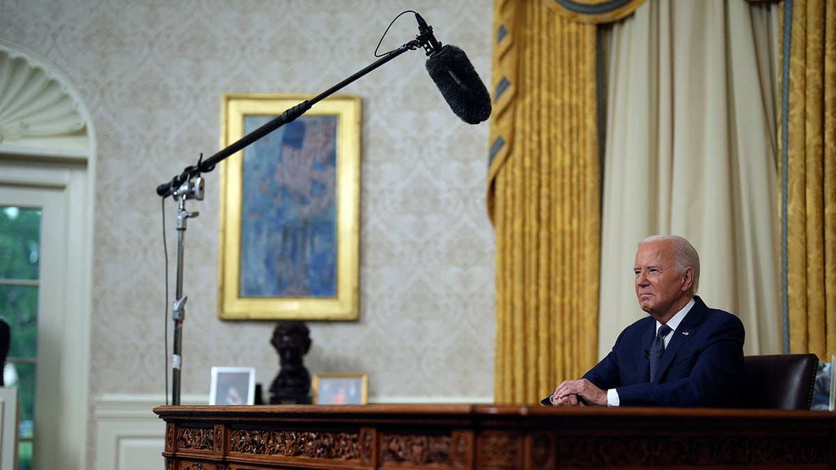 President Joe Biden addresses the nation from the Oval Office of the White House