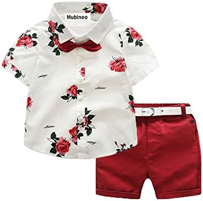 Mubineo Toddler Little Boy Kids Summer Floral Shirt Bermuda Shorts Outfit Set Clothes