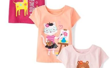 The Children’s Place Girls’ Animals Short Sleeve Graphic T-Shirts,multipacks