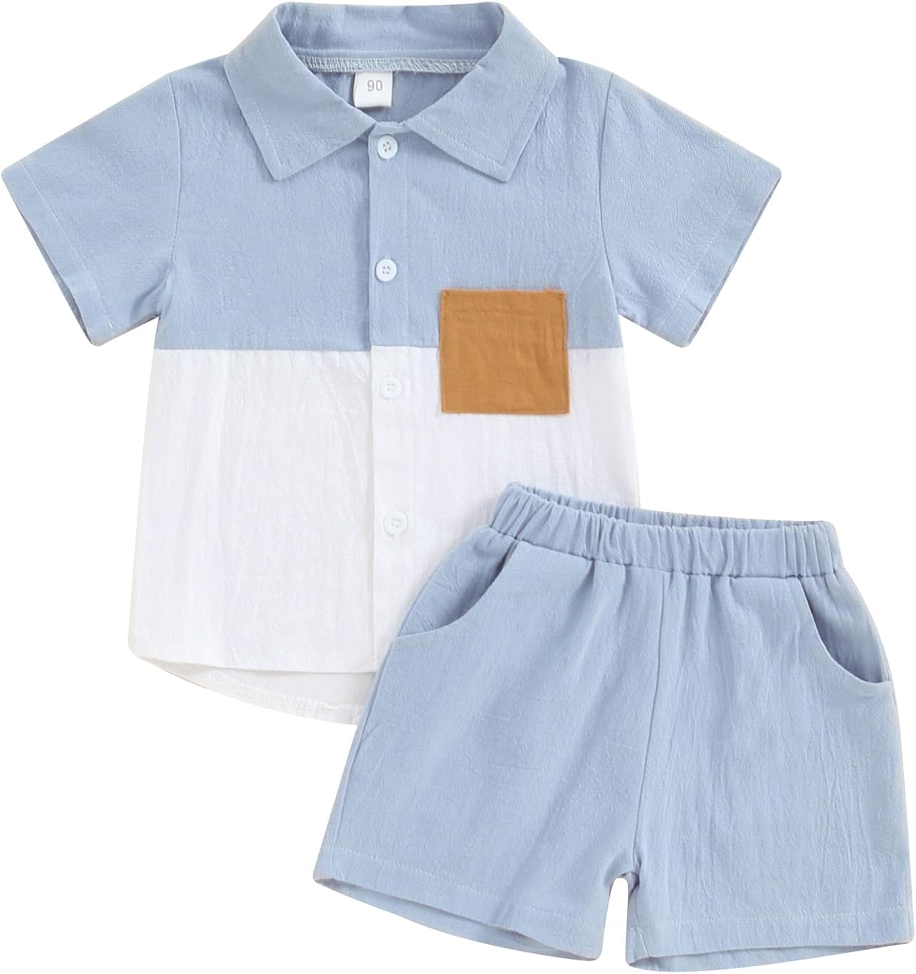 fhutpw Toddler Boy Patchwork Summer Outfits Short Sleeve Button Down Shirt Tops & Casual Shorts Sets Baby 2T 3T 4T 5T Clothes