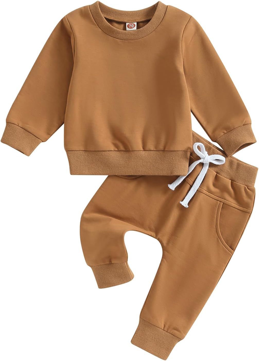 Thorn Tree Toddler Baby Boys Fall Outfits Long Sleeve Pull On Sweatshirt Elastic Waist Pants 2Pcs Solid Clothes Set