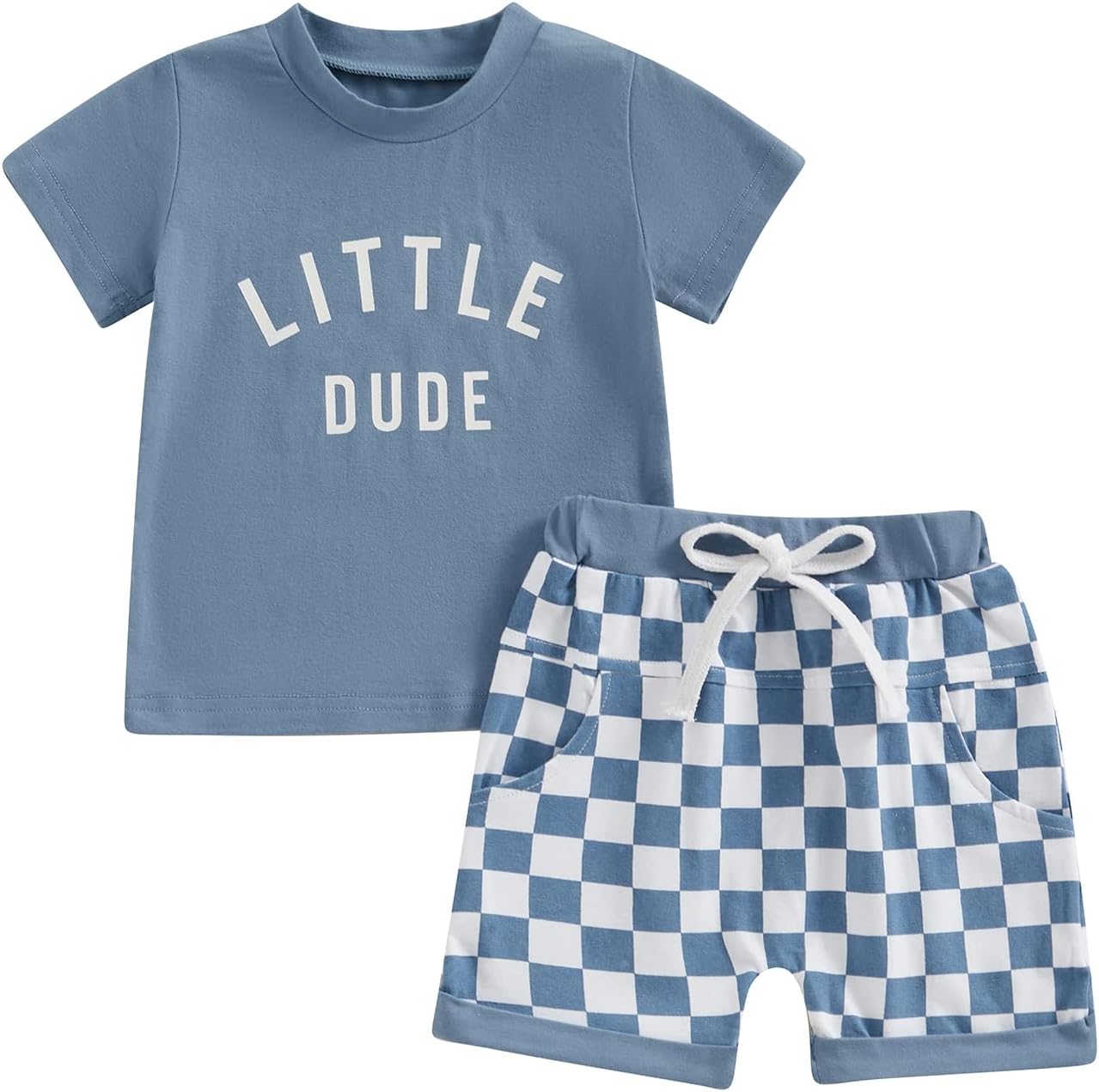 GOOCHEER Summer Outfit Infant Toddler Baby Boy 2PCS Clothes Set Letter Printed Short Sleeve T Shirt and Plaid Shorts Set