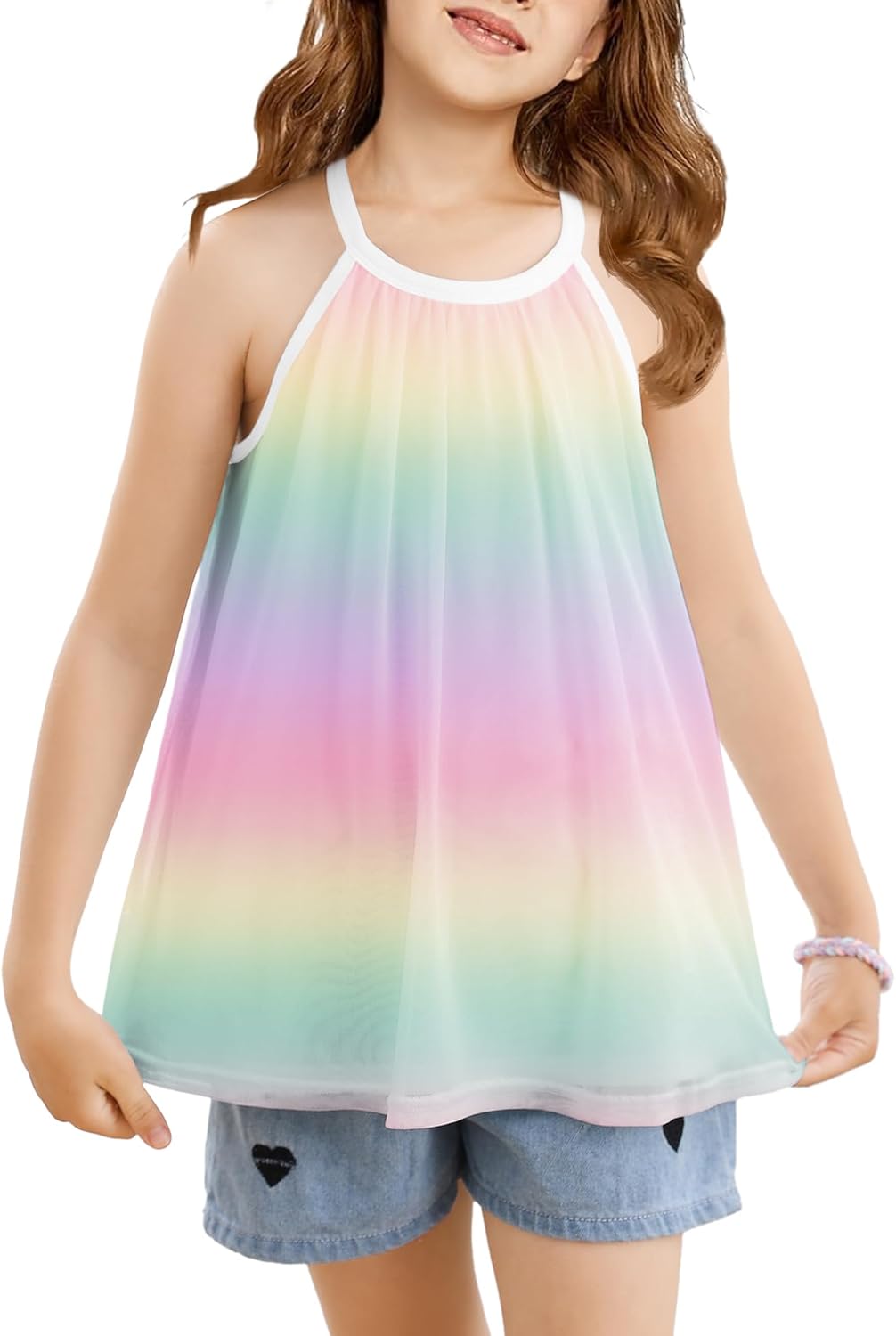 Ivicoer Girls Flowy Tops Cute Summer Sleeveless Shirts Kids Fashion Halter Tops Size 3-10 Years