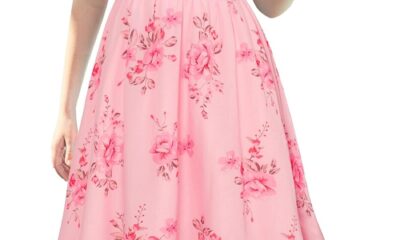 GRACE KARIN Girls Floral Dress Flutter Sleeve Square Neck Tiered Midi Dress Smocked Flared A-line Dress 5-12Y