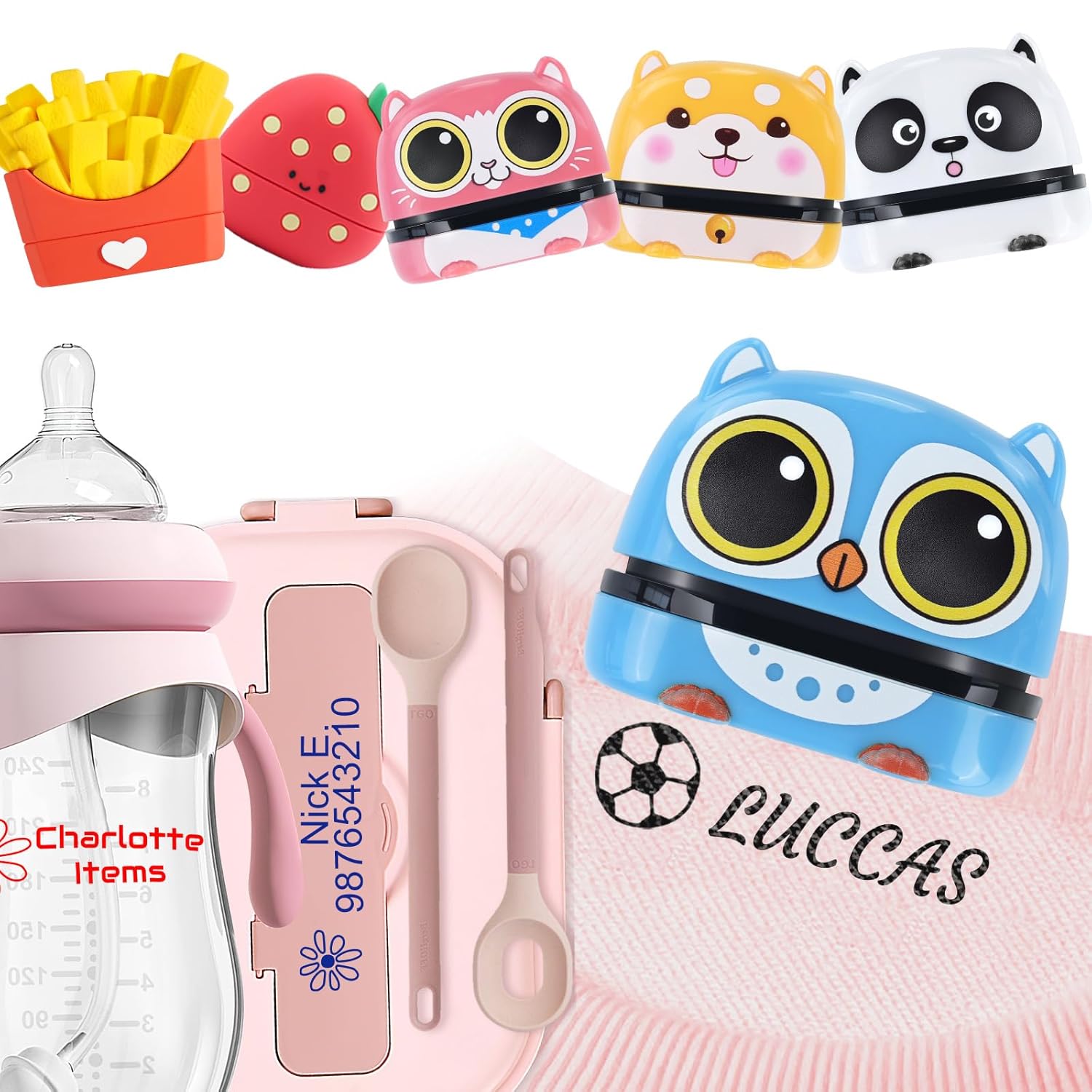 SUPHELPU Name Stamp for Clothing Kids Waterproof, Clothing Stamps for Clothes Permanent, Personalized Stamp with Name, School Daycare Essentials for Fabric Plastic Label Bottles Child Baby