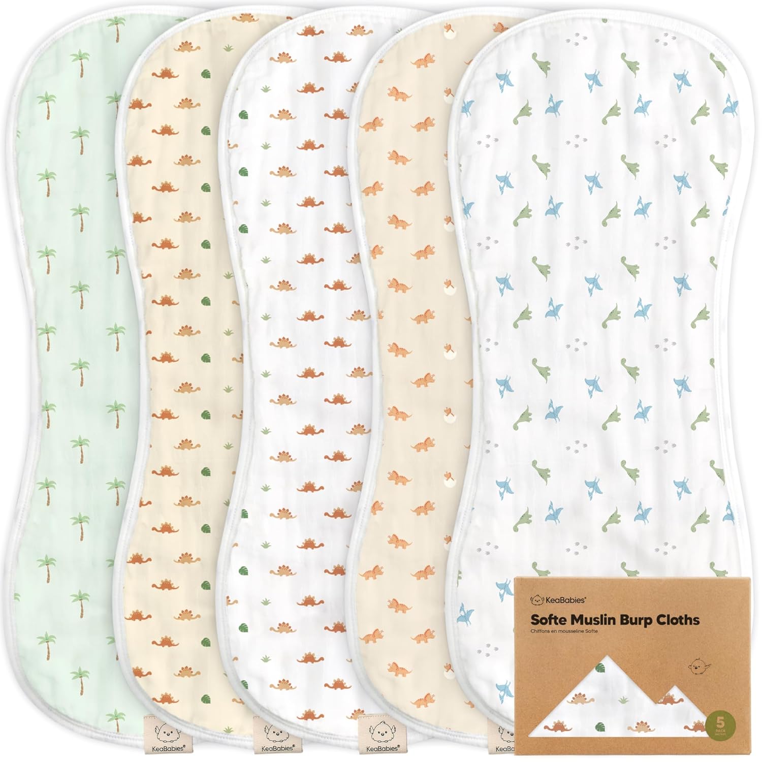 5-Pack Muslin Burp Cloths for Baby Boys and Girls – Super Absorbent Baby Burp Cloth, Viscose Derived from Bamboo Cotton Baby Washcloths, Burp Rags, Large Neutral Burp Clothes for Newborn (Roarsome)