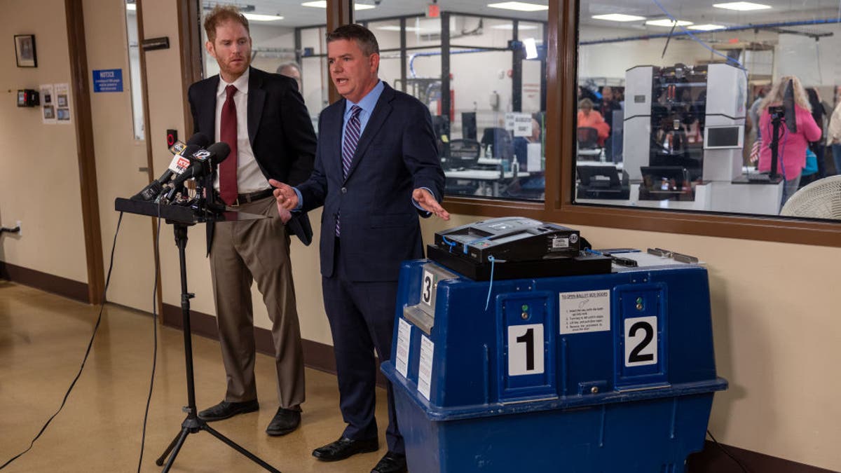 Maricopa voting machine on display at news conference