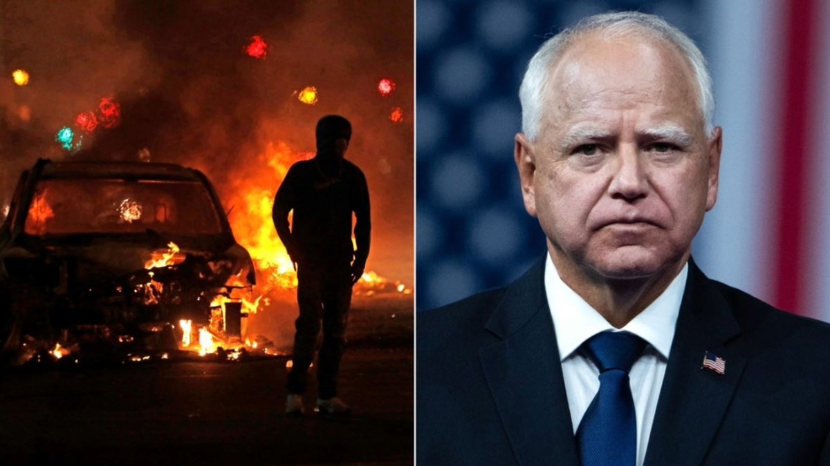 Minnesota riot, left; Gov. Walz, right