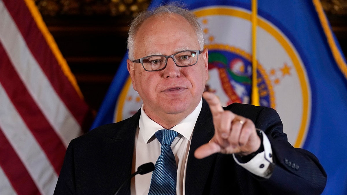 Minnesota Gov. Tim Walz speaking to media closeup shot