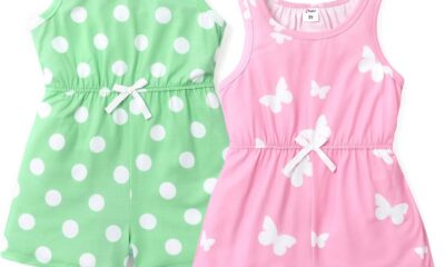PATPAT Kids 2 Pieces Floral Summer Rompers Little Girl Sleeveless One Piece Jumpsuits Multipack